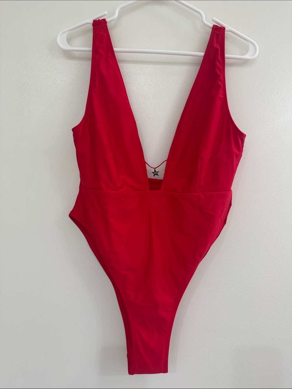 White Fox One Piece Swimsuit XL Poolside Red Cheeky Plunging Sexy